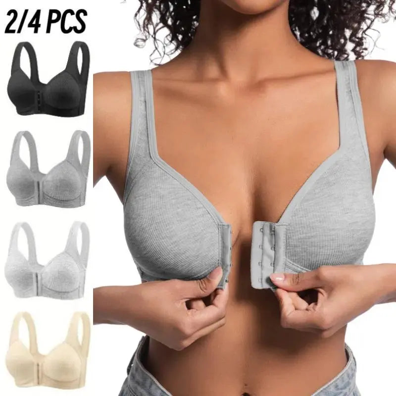 J 2/3/4PCS/ Adjustable Front Closure Push-Up Bra Wire-Free Cross-Back