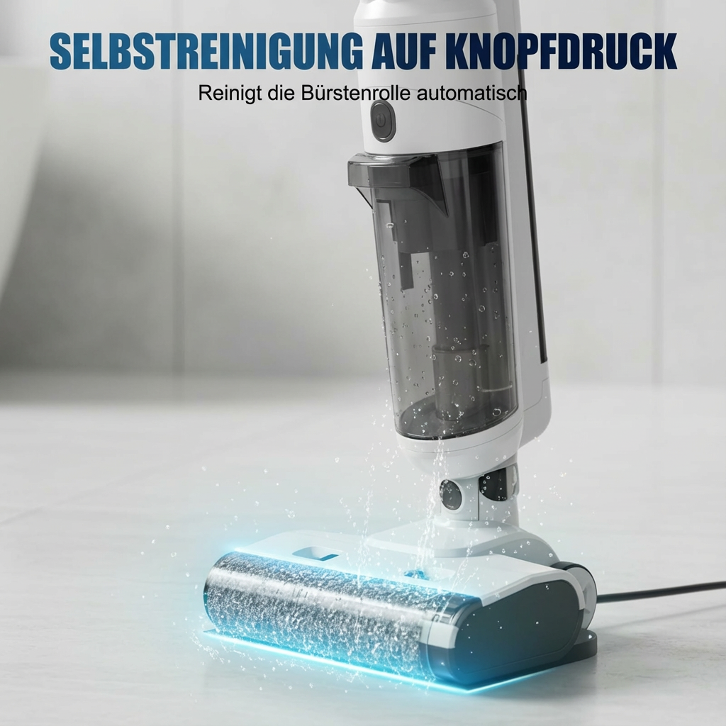 Nass- und Trockenstaubsauger Selbstreinigend Kabellos Bodenreiniger Leichter Mopp für Hartböden Tierhaare Essensreste Rundum-Reinigung ohne Auslass