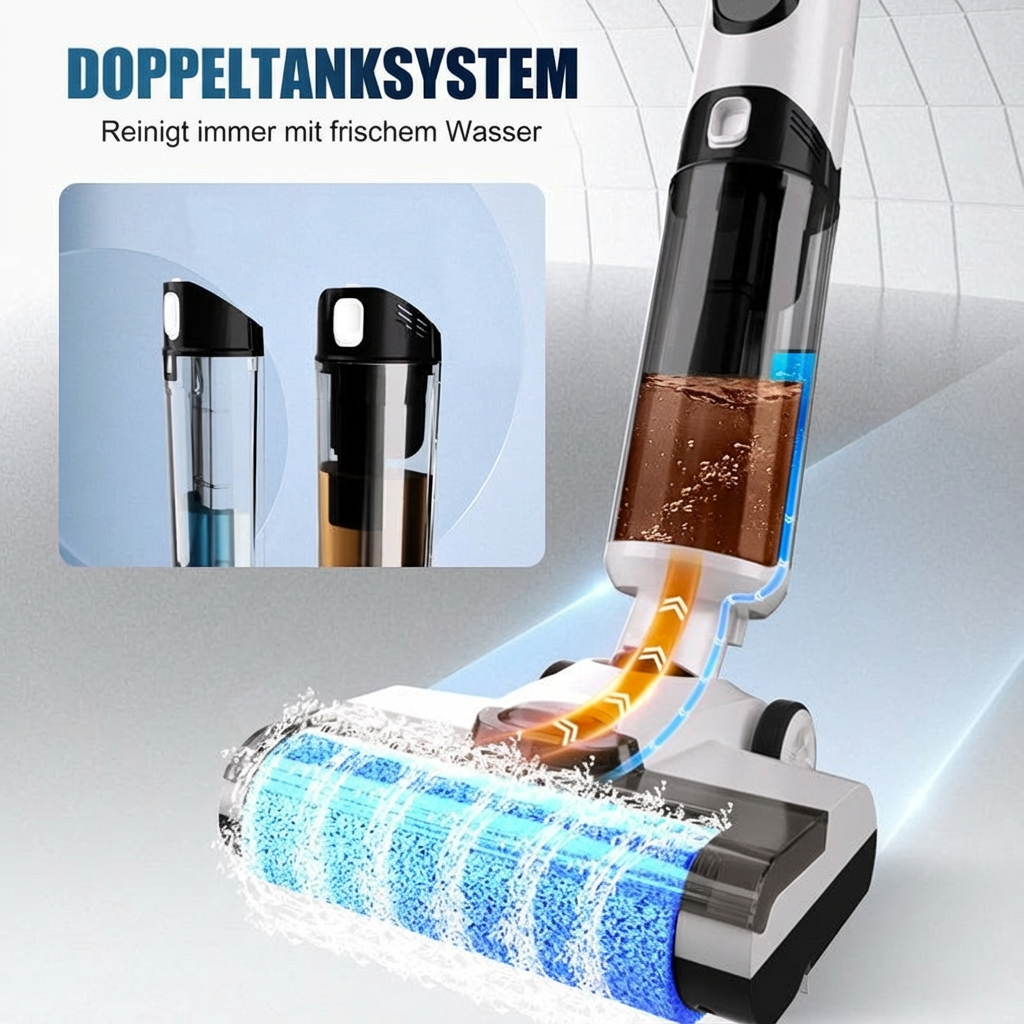 Nass- und Trockenstaubsauger Selbstreinigend Kabellos Bodenreiniger Leichter Mopp für Hartböden Tierhaare Essensreste Rundum-Reinigung ohne Auslass